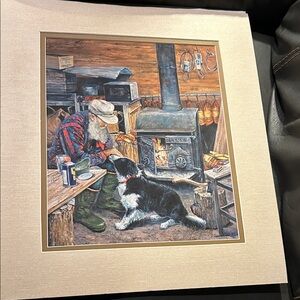 Rustic Cabin Art with Dog by the Stove limited edition by